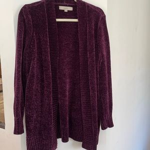 Loft Chenille Purple Cardigan, Size Medium